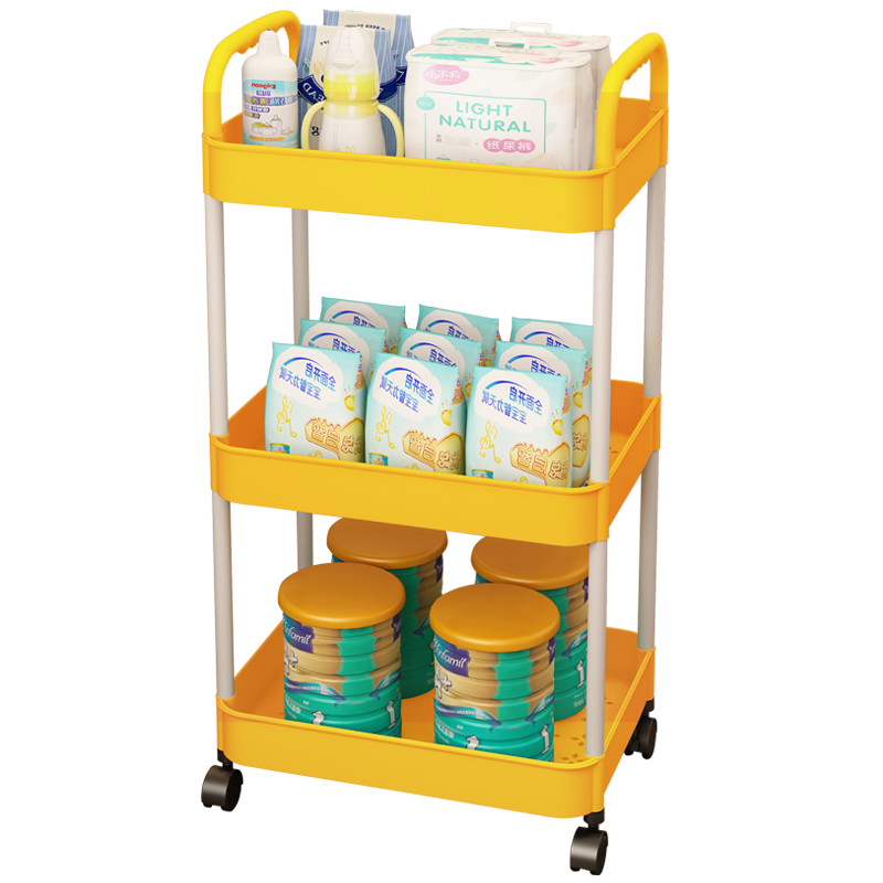喻品 置物架落地浴室厨房火锅调料移动小推车架子三 层收纳架手推车置物架 ZW52黄色