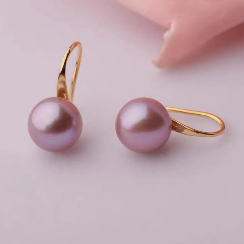 森夜135-粉丝专属时尚简约气质高跟鞋款粉紫色珍珠耳钩-合金材质