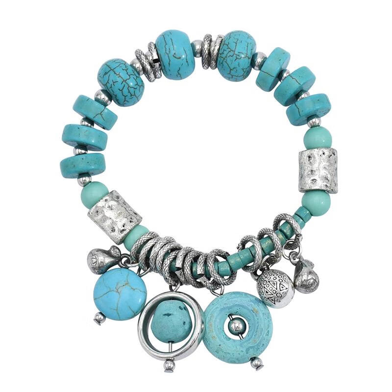 苛鱼少数民族手链绿松石手链女配饰叠戴手串复古波西米亚少数民族风藏族多层饰品 A款