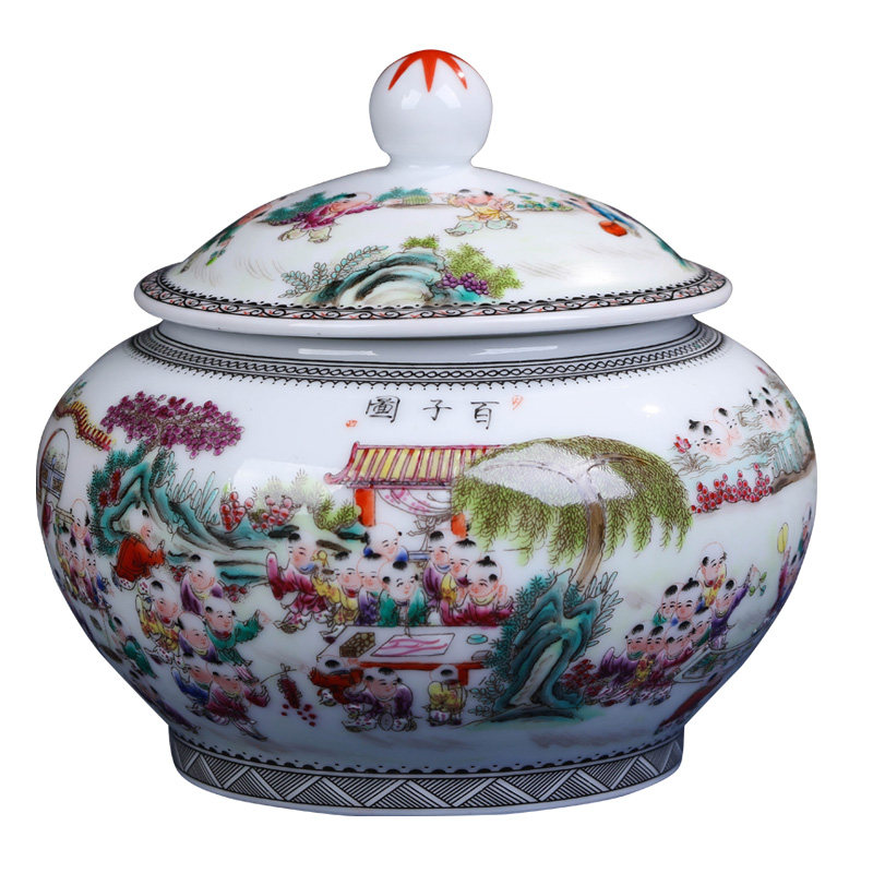 未心 普洱茶盒创意手绘百子图商务包装盒醒茶罐复古茶叶罐密封茶罐