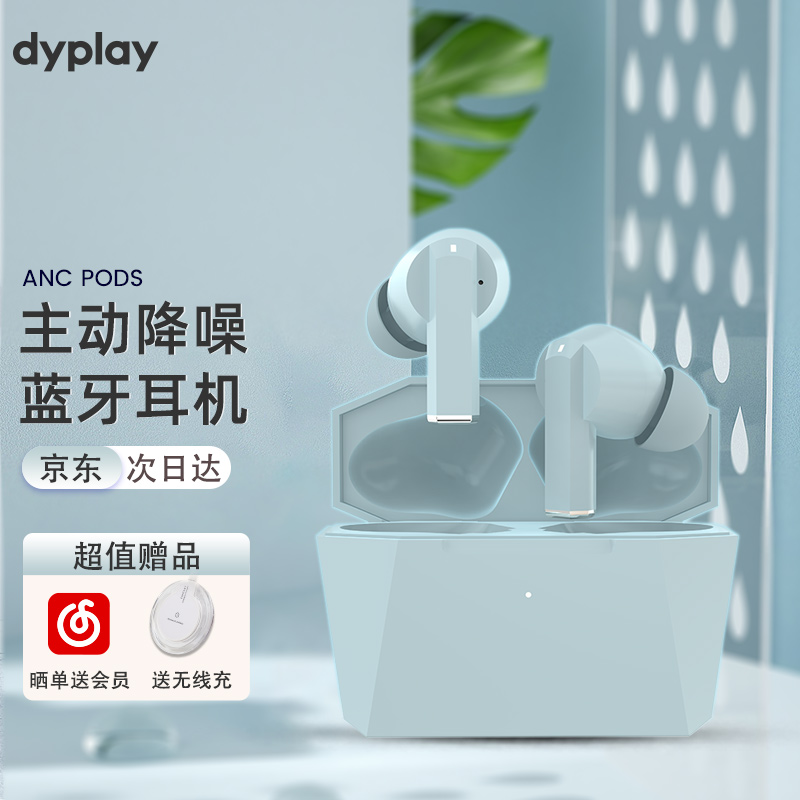 dyplay 真无线蓝牙耳机ANC主动降噪入耳式无线充电游戏吃鸡运动音乐苹果华为小米手机通用 【烟雾蓝 无线充+收纳袋】