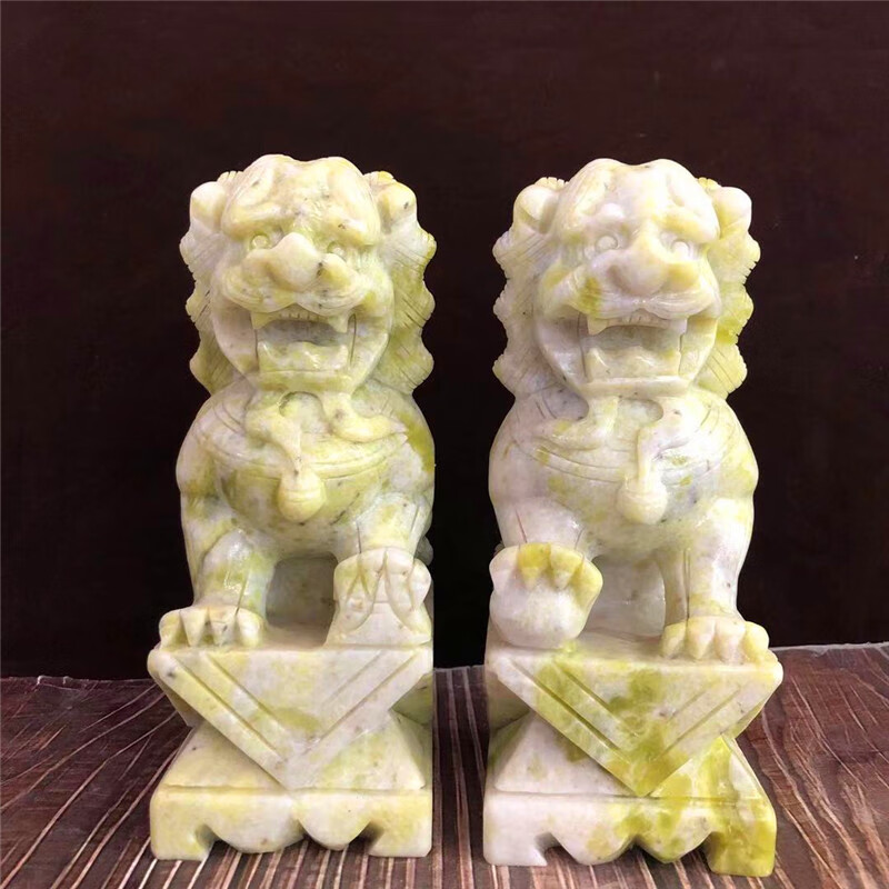 玉石狮子摆件一对家居客厅玄关桌面酒柜店铺开业乔迁送礼装饰 高10