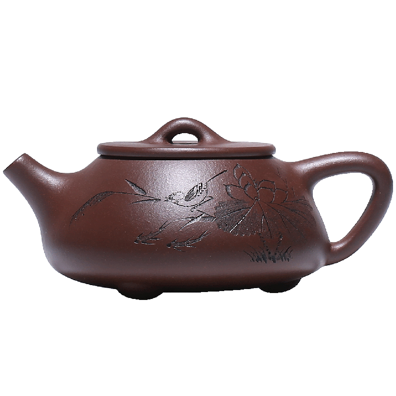 藏壺天下宜興紫砂壺純手工刻繪茶壺石瓢壺家用功夫泡茶壺茶具蘭趣石瓢壺 蘭趣石瓢（單壺） 210ml