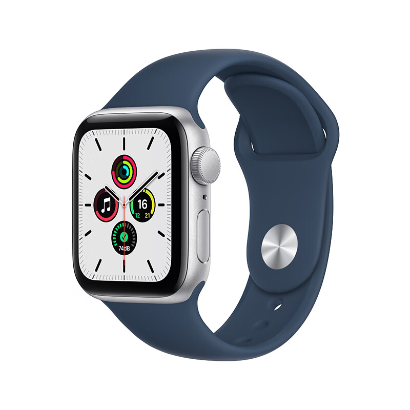 Apple Watch SE 智能手表 GPS款 40毫米银色铝金属表壳 深邃蓝色运动型表带MKNY3CH/A