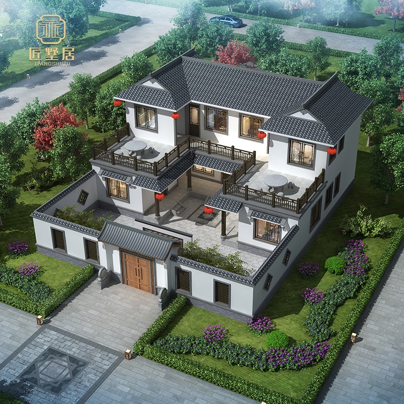 匠墅居 农村中式四合院二层别墅设计图纸自建房屋设计图2006304全套样