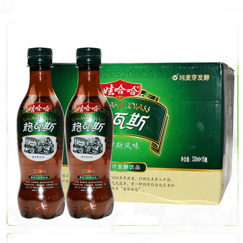 娃哈哈格瓦斯饮料600ml*6/12瓶330mlx15瓶整箱碳酸可乐俄罗斯啤酒风味麦芽发酵汁饮品 330mlx15瓶