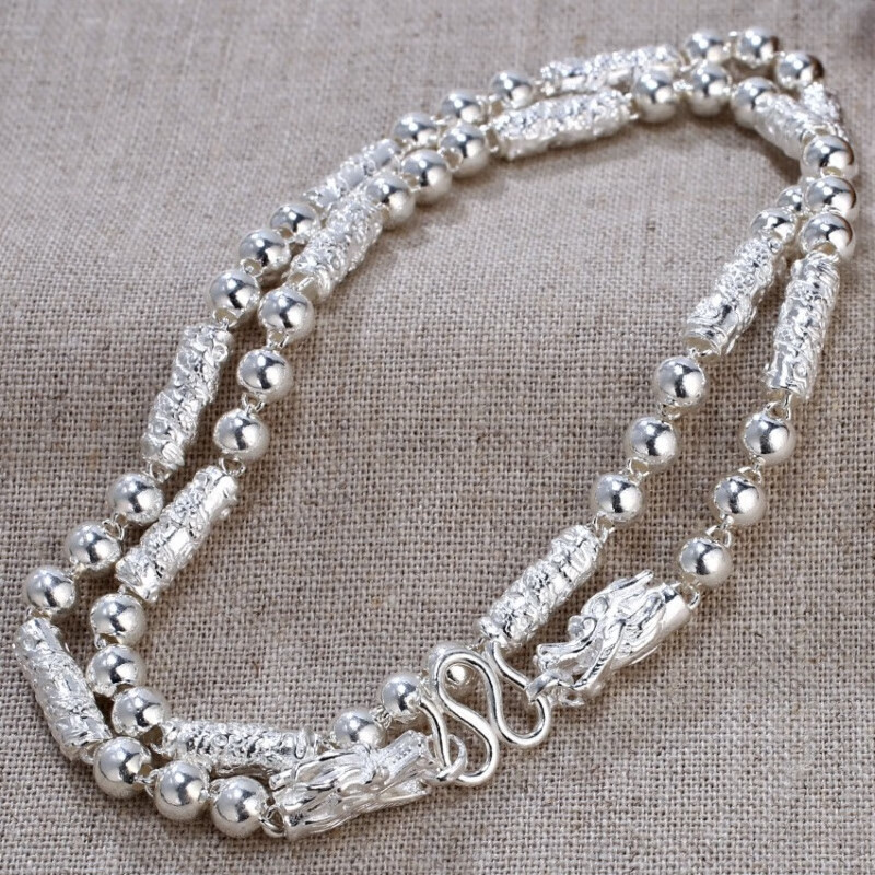 思嘉陀999足银龙头项链男时尚霸气足银链子白银圆珠链男友礼物银饰 5