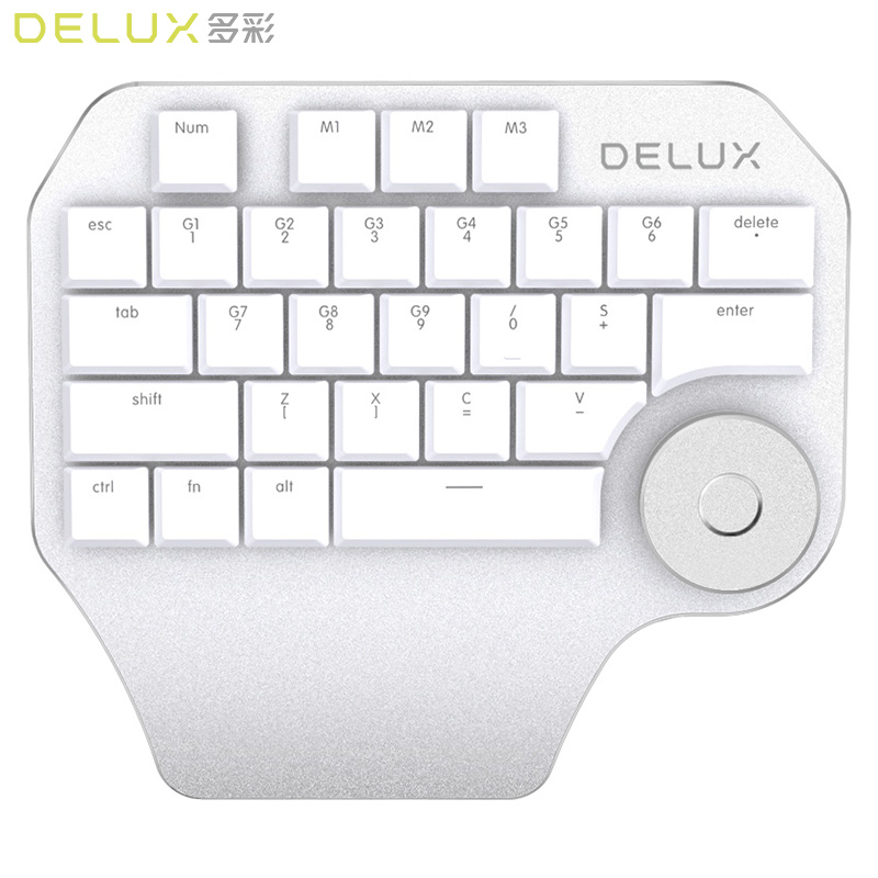 多彩（DeLUX）T11有线键盘 旋钮小键盘 巧克力键帽 单色背光 CAD PS绘图画图 多功能辅助 设计师键盘 白色