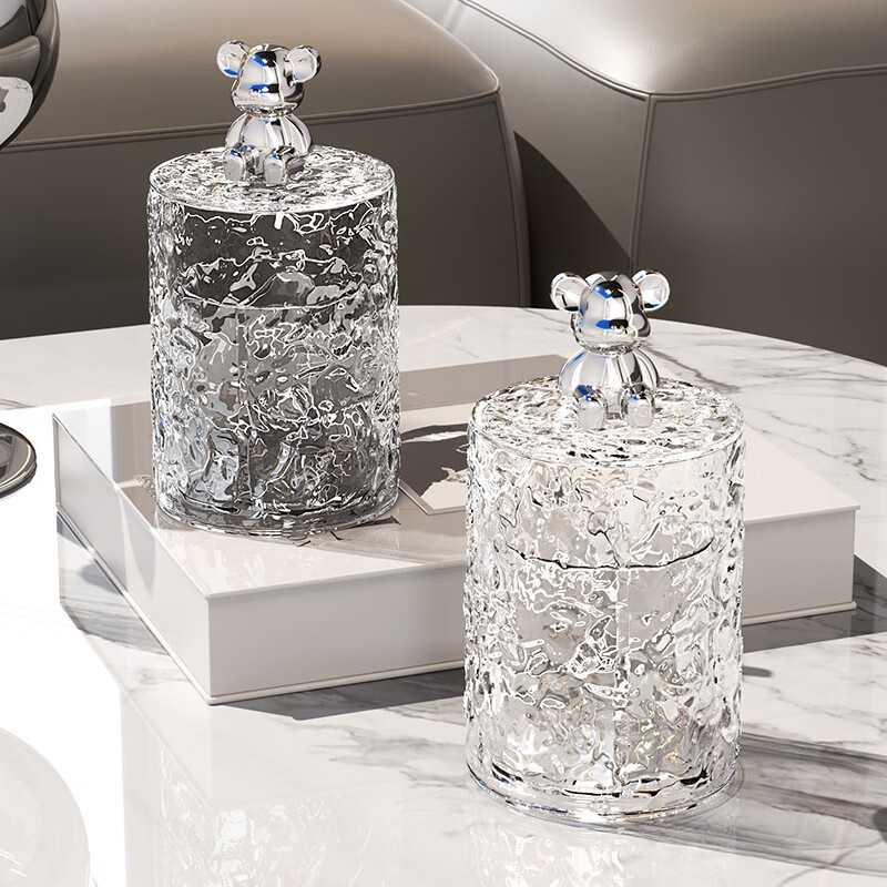 轻奢冰川纹牙签盒牙签筒家用防尘牙签罐牙线罐棉签收纳罐收纳盒 透明方形兔子款（1个装）