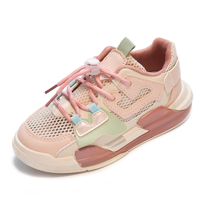 运动鞋夏款2023年新款网面软底透气韩版儿童休闲鞋 粉色k1216-1单网