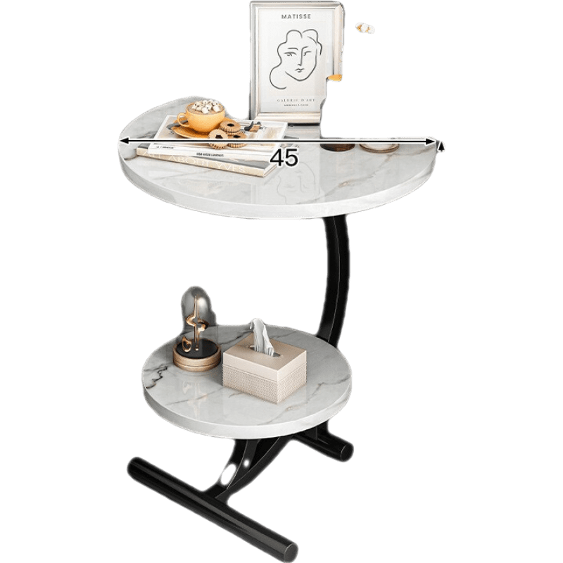 腾煜雅轩 边几边柜简易床头小茶几欧式小型小桌子轻奢简约小圆桌卧室 大理石白+黑架45*60cm 双层台面 稳固结构