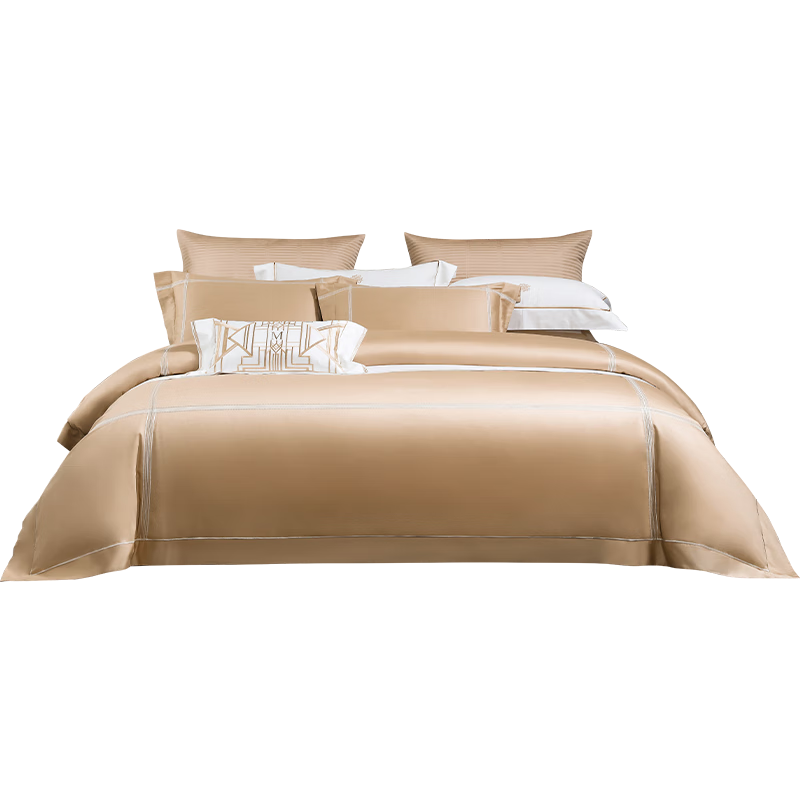 梦洁家纺 100S长绒棉高端床品套件100%纯棉素绣四件套 2米床 金