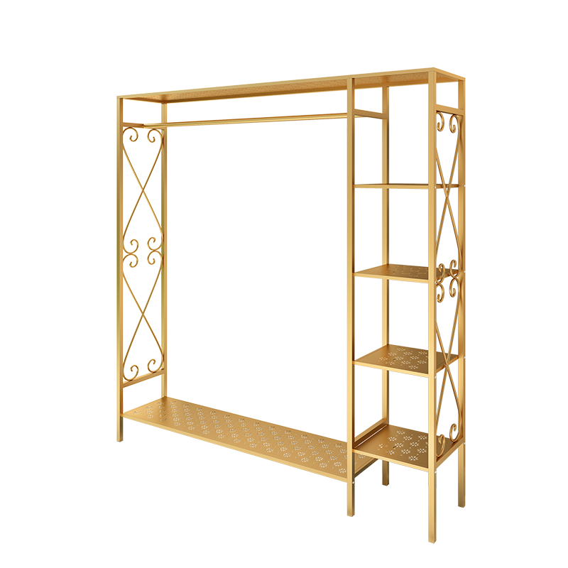 新房子 挂衣架落地卧室置物架网红创意衣帽架家用简约现代衣架柜简易衣服架多功能挂衣服架子 加粗长90*高155cm金色