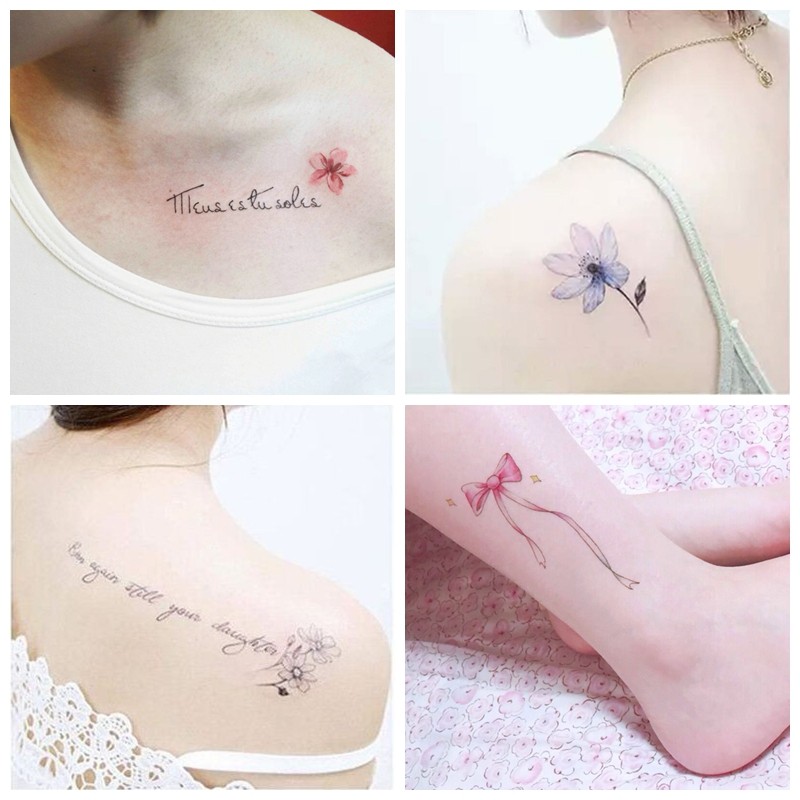 ins风小清新网红英文锁骨性感女生脚踝遮疤图案贴纸纹身女孩防晒手套