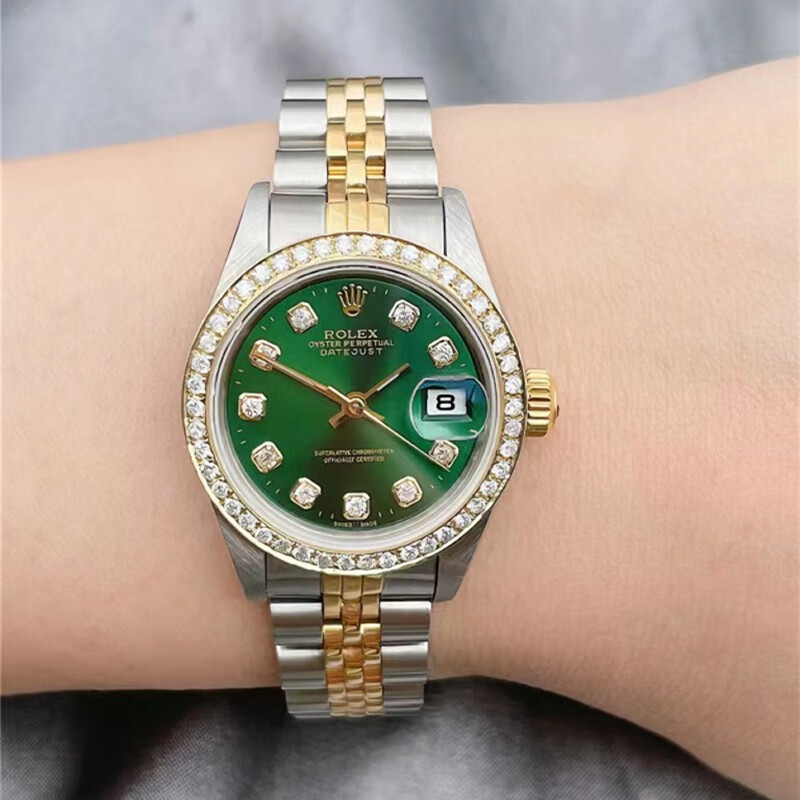 69173自动机械手腕表18k黄金 精钢 内钻刻时尚名表后镶钻狗牙圈 绿盘