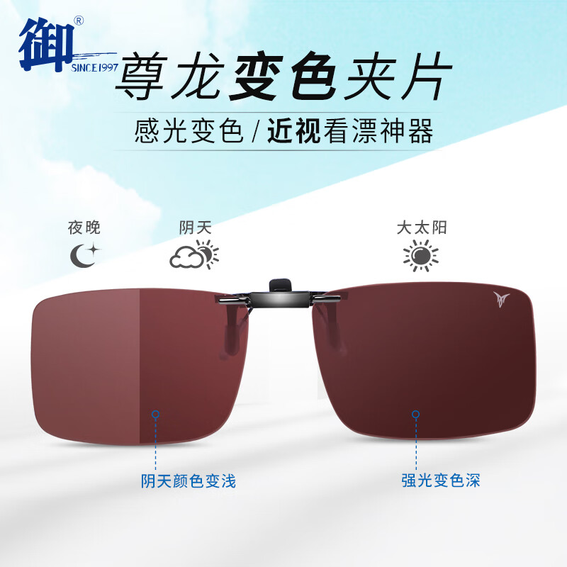 御尊龙变色偏光夹片c2305近视增晰看漂钓鱼太阳镜智能感光防逆光 c