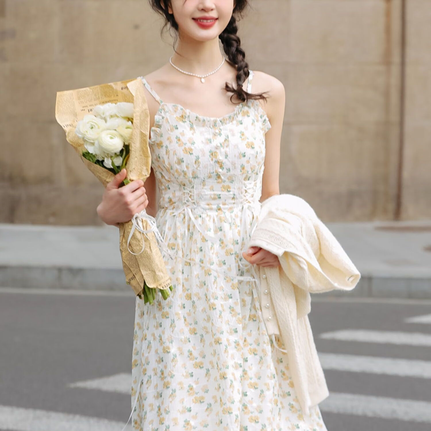 绮岑高个子女装170-175连衣裙长裙夏季小个子碎花吊带裙森新款法式温