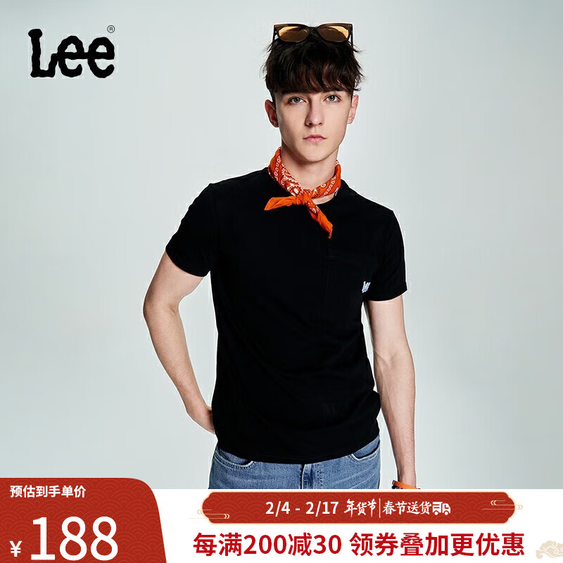 Lee商场同款23新品修身版口袋圆领多色男短袖T恤LMT0045313RX 黑色 M