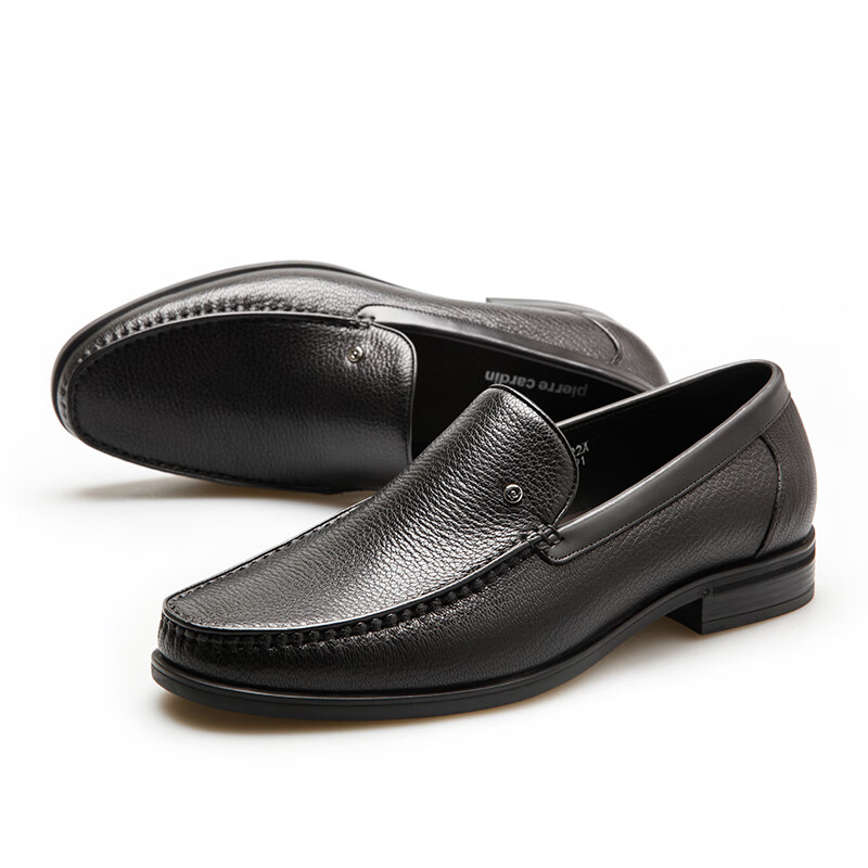 皮尔卡丹(pierre cardin)男鞋摔纹羊皮不易皱商务套脚皮鞋男软底软面乐福鞋商场同款爸爸鞋 黑色 40
