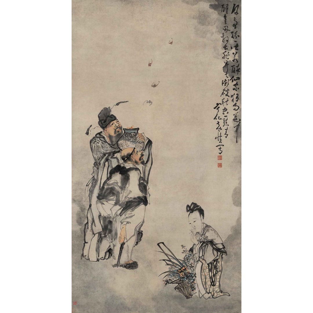 黄慎来蝠图中式中堂客厅卷轴挂画竖版装饰画高清微喷复制临摹 来蝠图