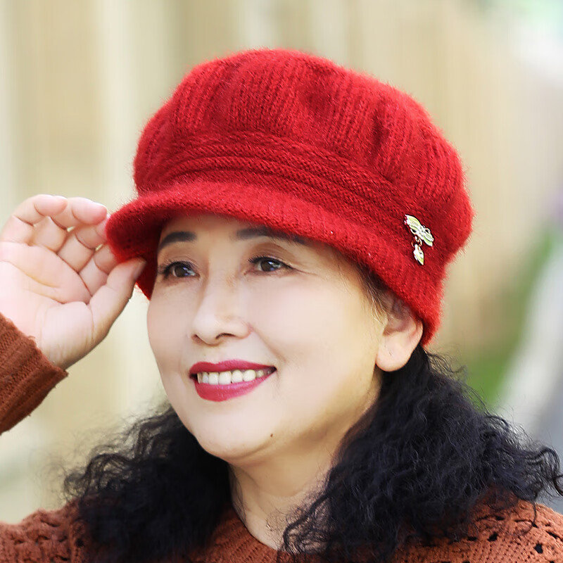 察今秋季新款冬季针织帽子保暖加绒加厚冬天百搭毛绒帽中老年妈妈帽子
