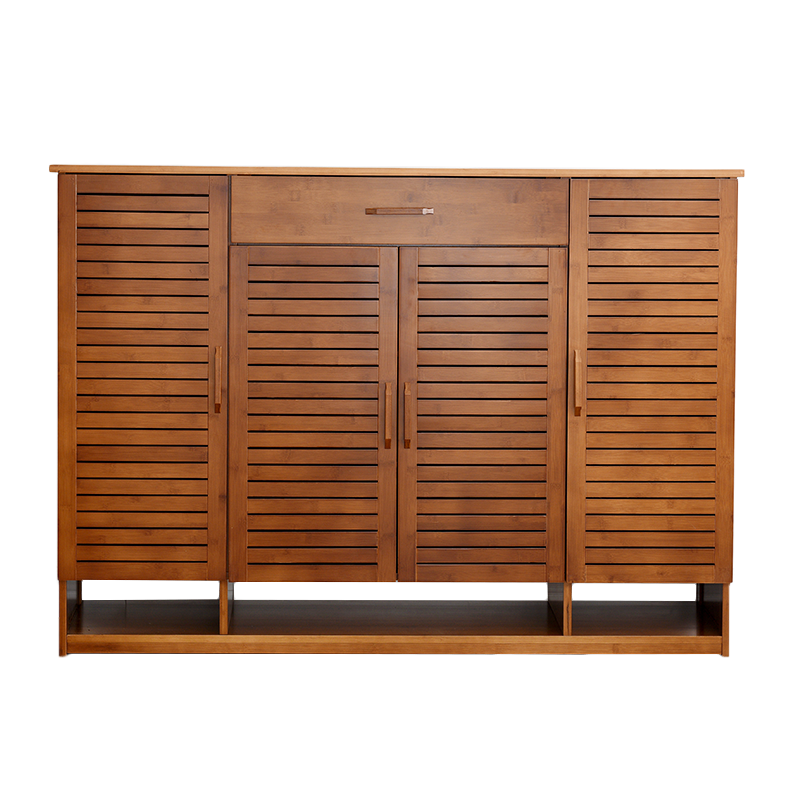 淘慕  鞋柜 大容量多功能加高加固多层防尘玄关储物柜隔断柜门口收纳现代简约楠竹实木鞋柜 加厚/茶色128长四门鞋柜