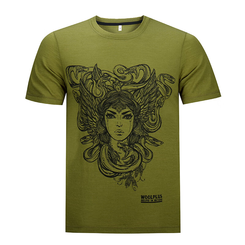 天赋灵感澳洲美丽诺欧洲蛇女美杜莎印花短袖t运动速干跑步121140 黄