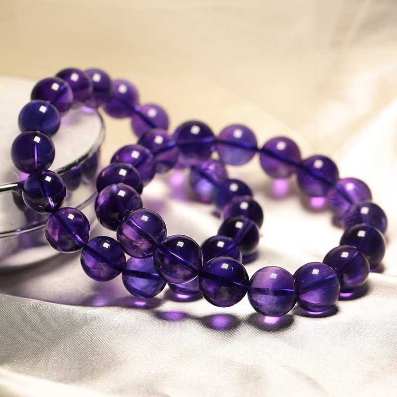 允茹冰透紫水晶手链女 乌拉圭紫色水晶男二月生辰石紫水晶手串 地质