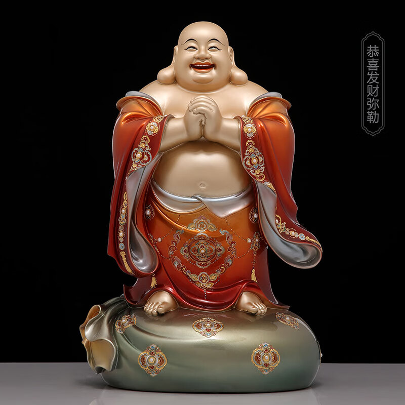 普莲普陀山 纯铜弥勒佛像笑佛贴金银彩镶宝大肚佛弥勒佛供奉招财摆件