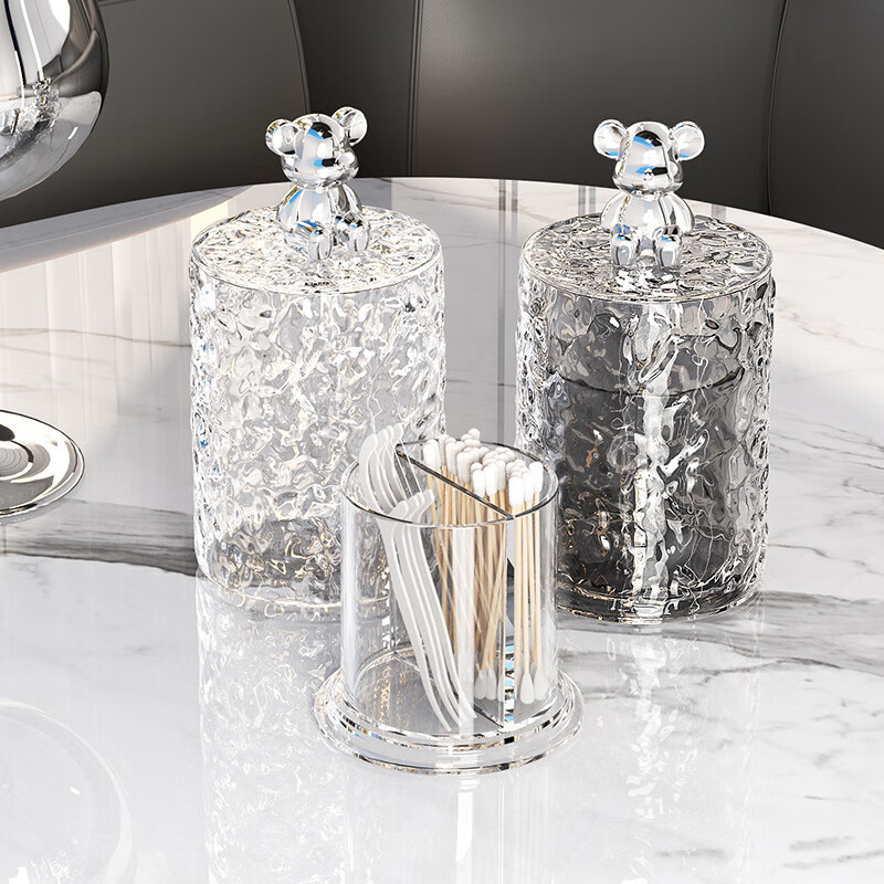 轻奢冰川纹牙签盒牙签筒家用防尘牙签罐牙线罐棉签收纳罐收纳盒 透明方形兔子款（1个装）