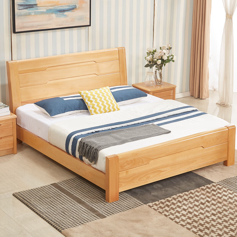 旭媛原木床 床 木架床 原木大床榉木床1.5米1.