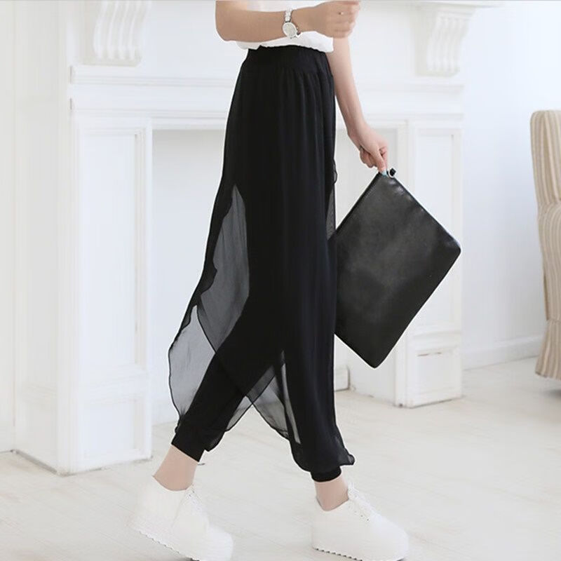 奕津灯笼裤女裤收脚裤女垂感雪纺束脚裤夏季薄款宽松哈伦裤假两件小脚