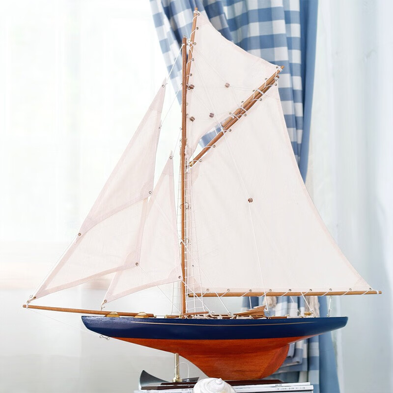 Snnei室内 帆船模型摆件小木头船工艺船一帆风顺生日招财客厅创意木船品 乐克斯瑞号(做旧复古纹理)