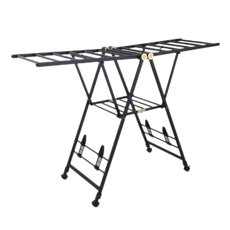 豪美佳 加厚晾衣架落地折叠挂衣架免安装晾衣杆家用简易阳台晾衣服晒被子衣裳挂衣服铝合金翼型收纳置物架子 【升级加厚款】1.3米双层晾衣