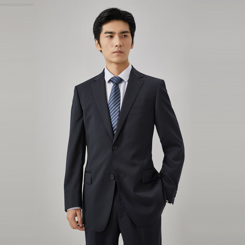 雅戈尔(YOUNGOR)【羊毛混纺】套西上衣男54F款两粒单排扣商务微弹西服商场同款 藏青 M 170/96A