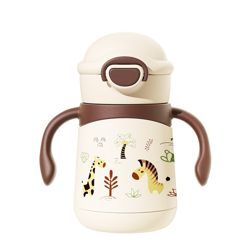 NEVS宝宝316不锈钢吸管婴幼儿童保温水杯壶学饮儿童外出家用 奶格米 280ml