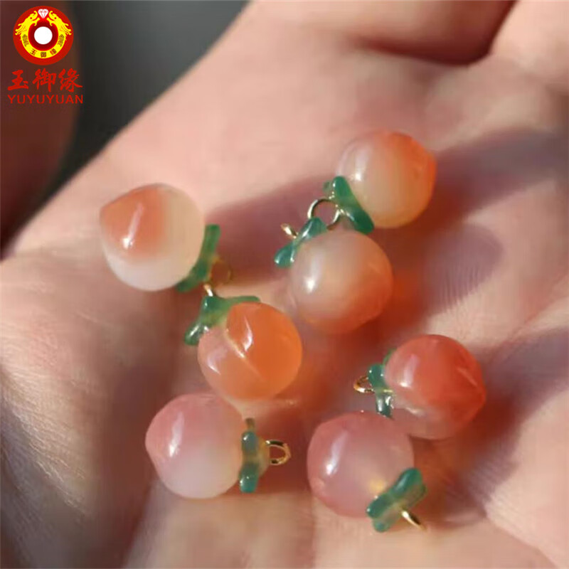 玉御缘原创【桃花运】玛瑙水蜜桃吊坠锁骨链挂坠项链送女友妈妈礼物证书