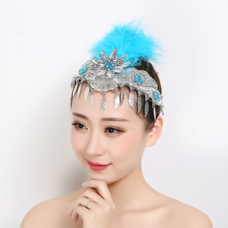 舞蹈头饰演出头花亮片流苏舞台表演古典舞民族舞广场舞跳舞女羽毛 天