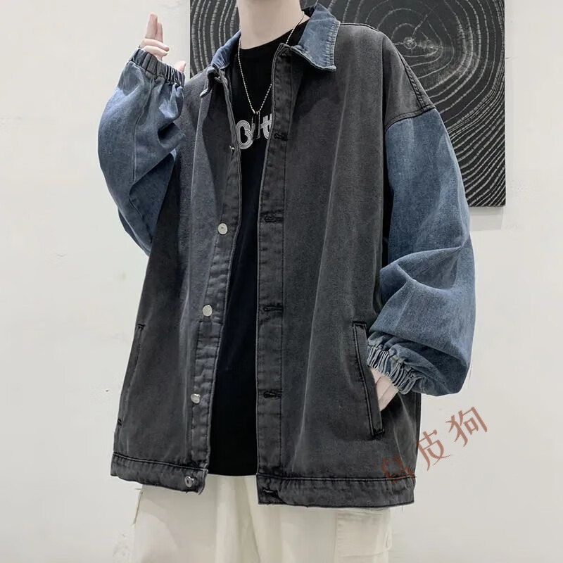 乌皮狗  拼接牛仔外套男春秋美式复古夹克衫潮牌宽松高街褂子 黑色牛仔外套 3XL 建议165-180斤高性价比高么？
