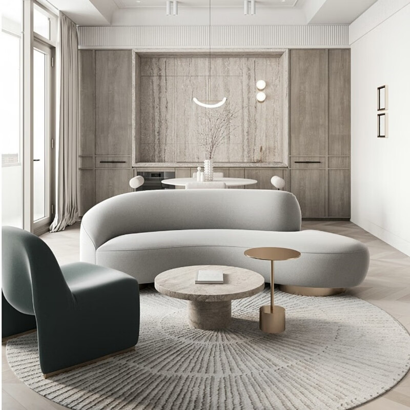 小米石弧形沙发弧形布艺小户型美容院接待沙发客厅设计师沙发 单人