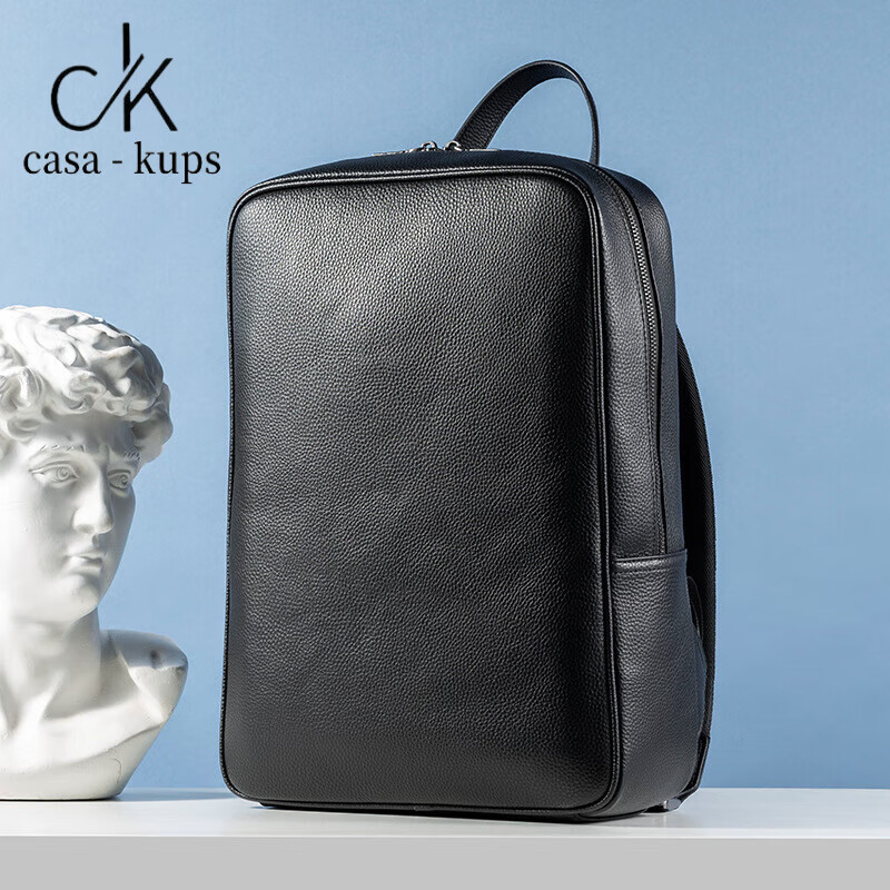 casa-kupsck真皮男士双肩包2024新款时尚潮流薄款双肩包头层牛皮休闲
