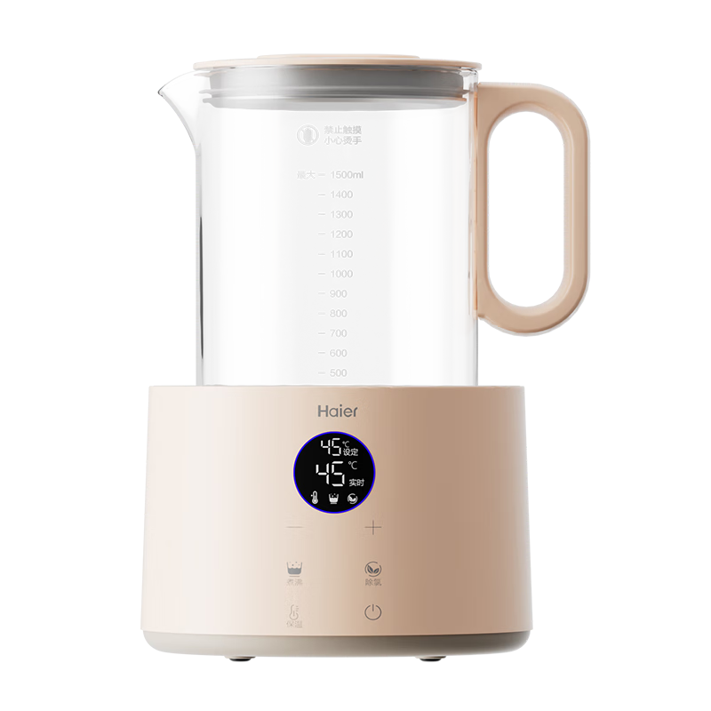海尔恒温热水壶多功能智能家用1.5L冲奶调奶器全玻璃壶HBM-H208F价格历史和销量趋势