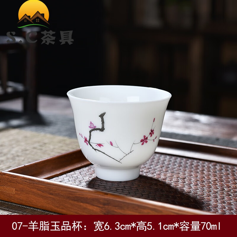 莱妙依高端品牌羊脂玉手绘玉瓷主人杯家用陶瓷功夫茶杯中国白茶具