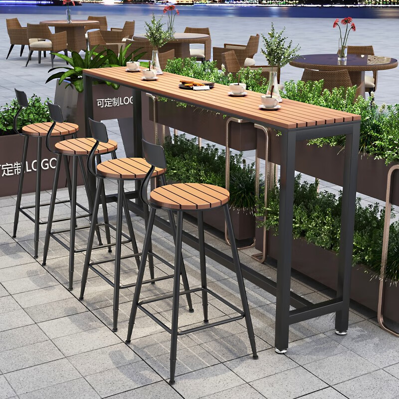 及禾阳台户外吧台桌庭院露天防水防晒长条桌酒吧咖啡奶茶店塑木高脚桌