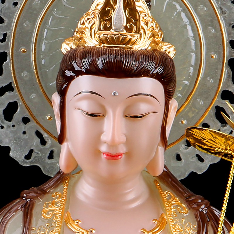 汉白玉佛像翠玉黄玉镶金西方三圣阿弥陀佛观音供奉家用大势至菩萨供奉