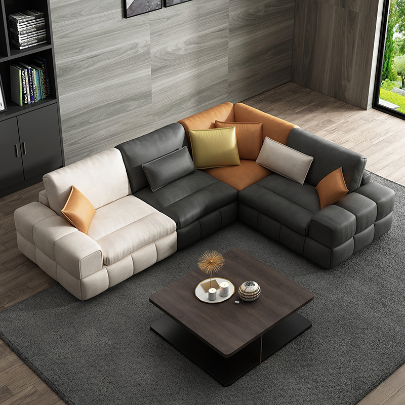 免洗科技布拼色休闲大小户型现代简约乳胶沙发 颜色自选 无扶手单位