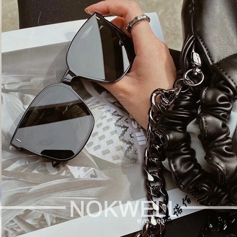 新款frida墨镜 时尚小鬼同款太阳镜 女士个性大框太阳眼镜 黑色偏光
