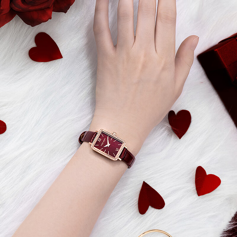 Campo Marzio Design意大利品牌女士手表小方表皮表带时尚女表情人节礼物 红色表盘 CMW0003