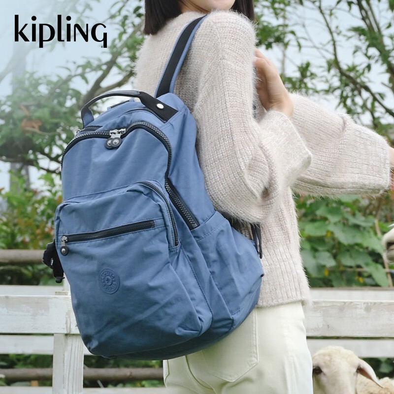 Kipling24秋冬新款男女款大容量双肩背包15.6寸13寸电脑包书包|SEOUL系列 灰蓝紫