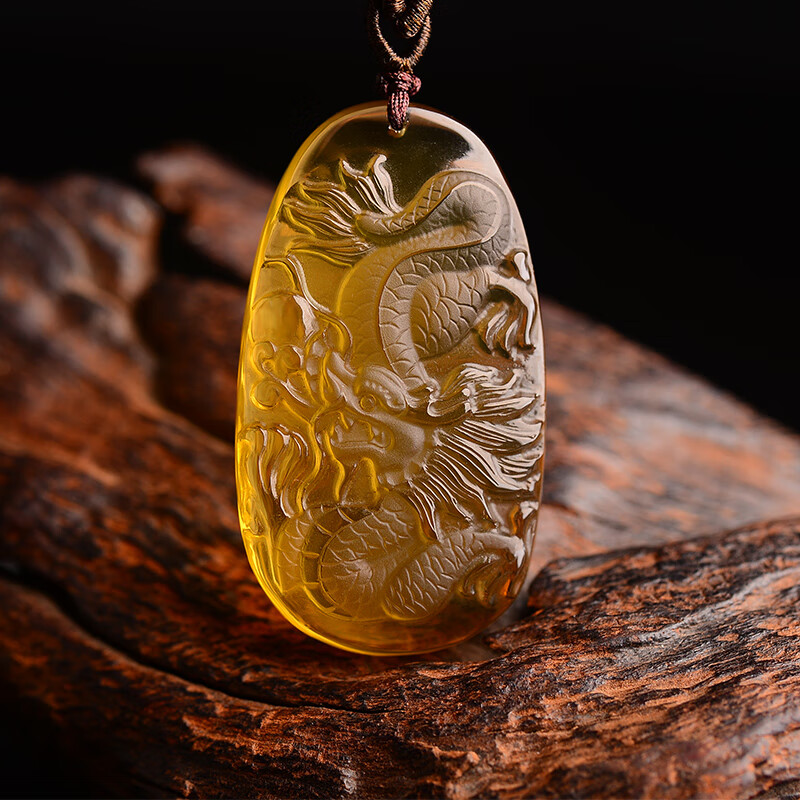 慈灵阁 黄水晶龙牌吊坠男士款霸气龙形挂坠项链水晶饰品礼物